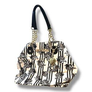 Women’s Betsey Johnson Black White Floral Large Satchel Hobo Shoulder Bag